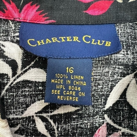 Charter Club Women’s Button Blouse Sz 16 Multi Color Floral Print 100% Linen - Picture 7 of 11